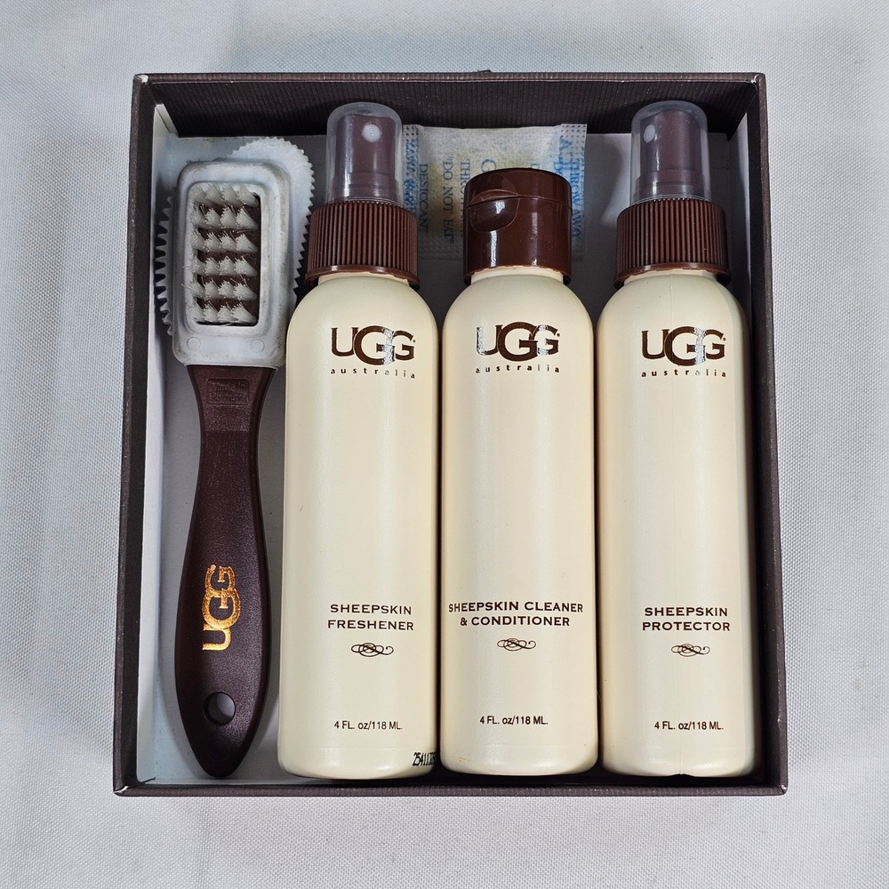 UGG Australia Sheepskin Care Kit Cleaner Conditioner Protector Brush Set 4oz - Picture 2 of 9